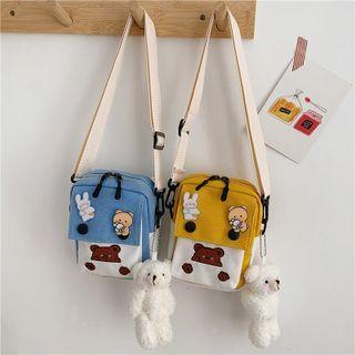 Bear Embroidered Two-tone Crossbody Bag