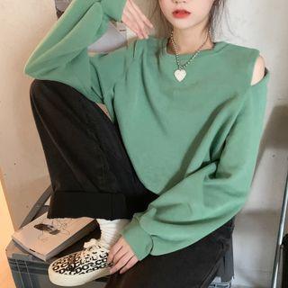 Long-sleeve Cold-shoulder Plain Loose-fit Sweatshirt