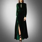 Velvet Long-sleeve A-line Maxi Dress