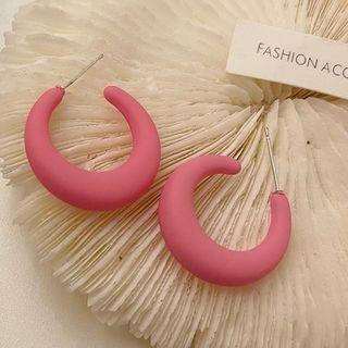 Plain Open Hoop Earring 1 Pair - S925 Silver Pin Stud Earrings - Pink - One Size