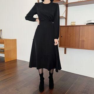 Flared Long Crepe Dress