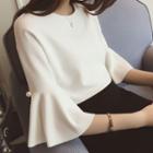 Crew-neck Chiffon Elbow-sleeve Top