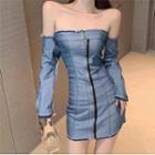 Cold Shoulder Long-sleeve Denim Sheath Dress