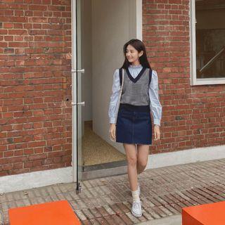 Cut-hem Denim Miniskirt