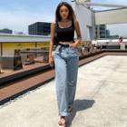 Buckled Ripped Wide-leg Jeans