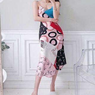 Strappy Print Midi Sheath Dress