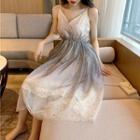 Gradient Star-sequined Mesh Dress