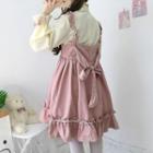 Pintuck Blouse / Ruffle Trim Pinafore Dress / Lace Headband