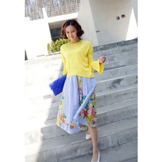 Flower Printed Striped Long Skirt