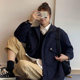 Zip Padded Jacket Navy Blue - One Size
