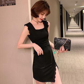 Sleeveless Lace Trim Mini Sheath Dress