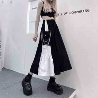 Paneled Chained Midi A-line Skirt