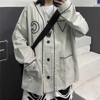 Embroidered Long-sleeve Baseball Shirt