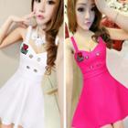 Embroidered Double Breasted Tank Dress
