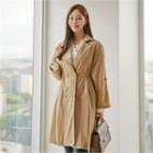 Tab-sleeve Drawstring-waist Trench Coat