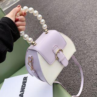 Faux Pearl Top Handle Two-tone Crossbody Bag