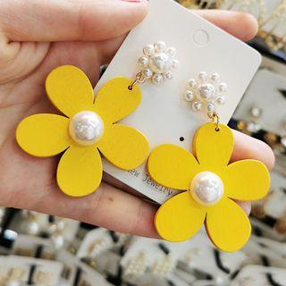 Faux Pearl Flower Dangle Earring 1 Pair - As Shown In Figure - One Size