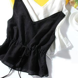 Drawstring Waist V-neck Tank Top