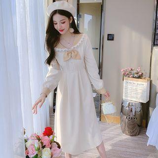 Long-sleeve Lace Panel Sailor Collar Dress