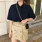 Paperbag Waist Skirt / Short Sleeve Pleated Shirt