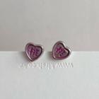 Chinese Characters Heart Alloy Earring 1 Pair - 925 Silver Stud Earrings - Silver & Pink - One Size