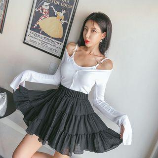 Inner Shorts Band-waist Tiered Miniskirt