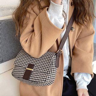 Houndstooth Flap Crossbody Bag Houndstooth - Black & Almond - One Size