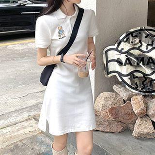 Bear Embroidered Mini A-line Polo Dress