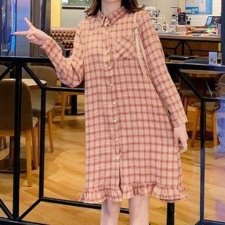 Plaid Ruffle Hem Shirtdress
