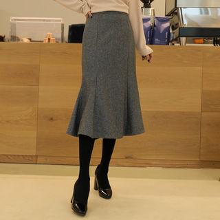 Wool Blend Striped Midi Mermaid Skirt