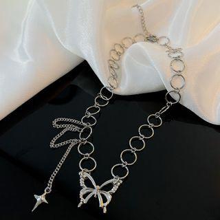 Butterfly Chain Choker Choker - Silver - One Size