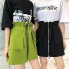 High Waist Drawstring Zip-up A-line Skirt