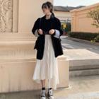 Single-button Blazer / Asymmetric Hem Midi A-line Skirt
