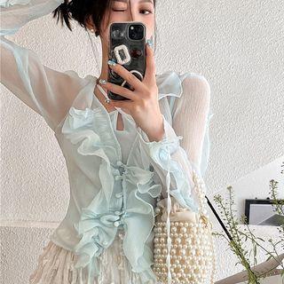 Long-sleeve Ruffle Trim Blouse / Camisole Top