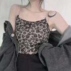 Spaghetti Strap Leopard Print Mini Dress / Camisole Top / Short-sleeve T-shirt / Arm Sleeves / Set