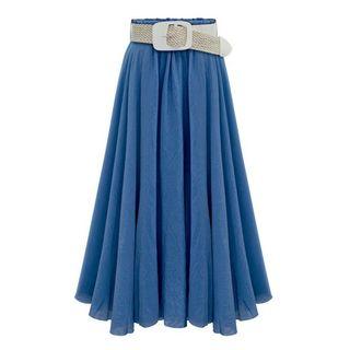 Plain Flared Midi Skirt