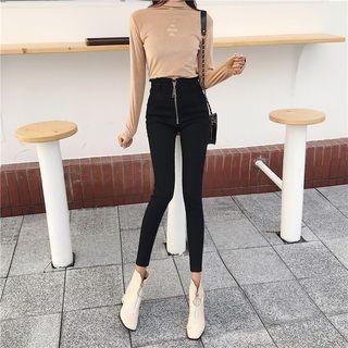 Zip-front High Waist Pants