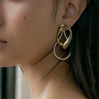 Rhinestone Drop Earring 1 Pair - S925 Silver Needle - Gold - One Size