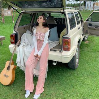 Knotted Tube Top / Light Cardigan / Pleated Wide-leg Pants