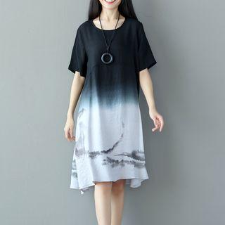 Short-sleeve Gradient A-line Dress