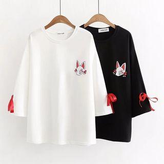 Fox Embroidered 3/4 Sleeve T-shirt