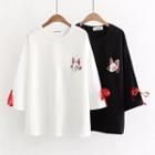 Fox Embroidered 3/4 Sleeve T-shirt