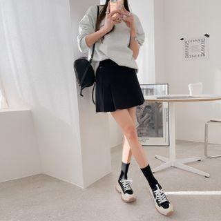 Zip-back Box-pleated Miniskirt