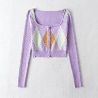 Set: Argyle Cardigan + A-line Skirt
