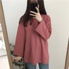 Plain Long-sleeve Loose-fit Light Pullover