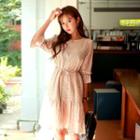 Frill-hem Lace Dress With Sash