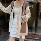 Color Block Cardigan Brown & White - One Size