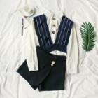 Long-sleeve Shirt / Mini Skorts / Striped Vest