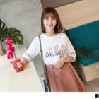 Elbow Sleeve Letter Embroidered T-shirt