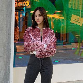 Letter-embroidered Velvet Quilted Jacket